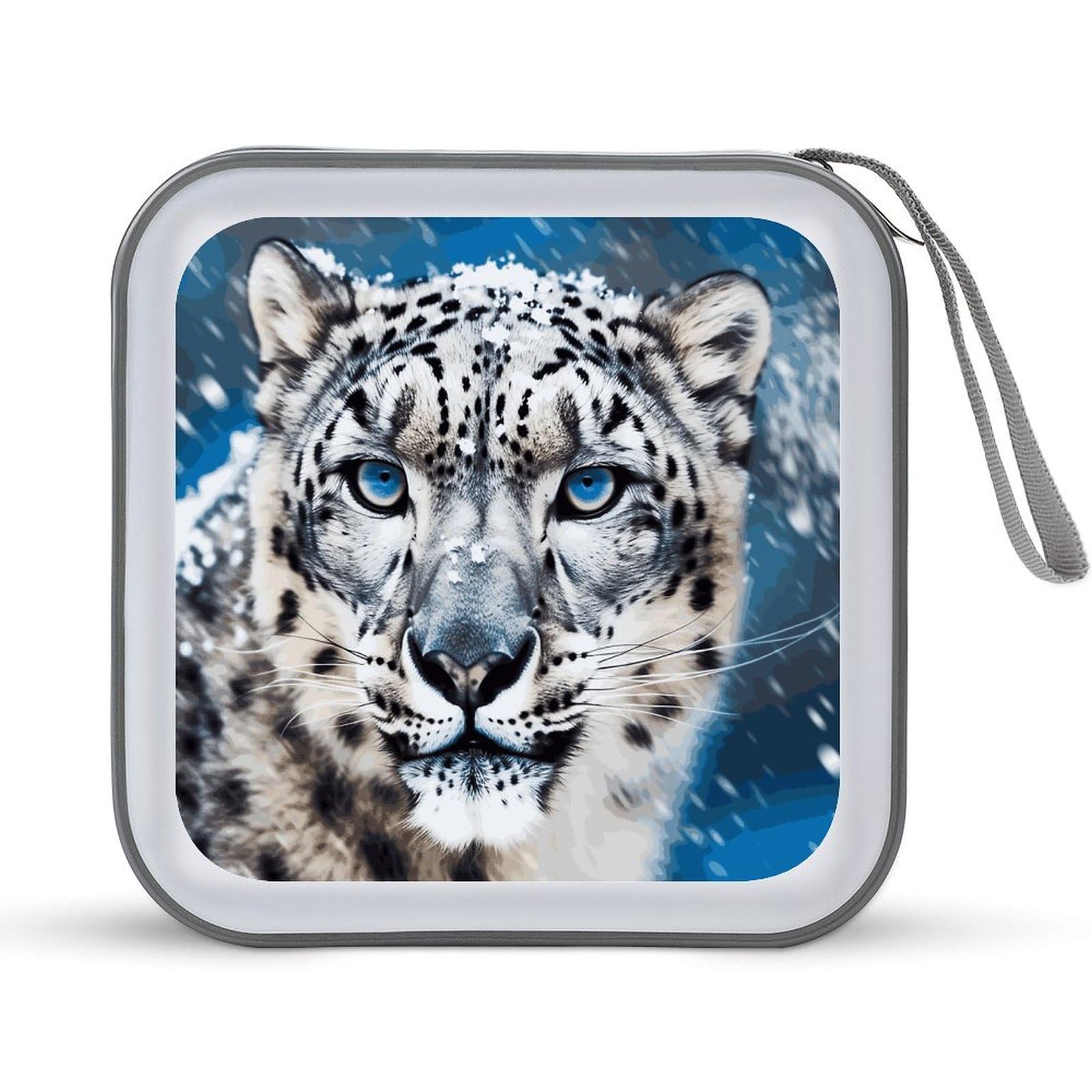 VstaDank Blue Eyed Snow Leopard DVD Case 40 Capacity Protective Storage Organizer Binder Booklet Album Portable Disc Wallet Car CD Disk Holder Hard Plastic CD Cases CD DVD Case Holder