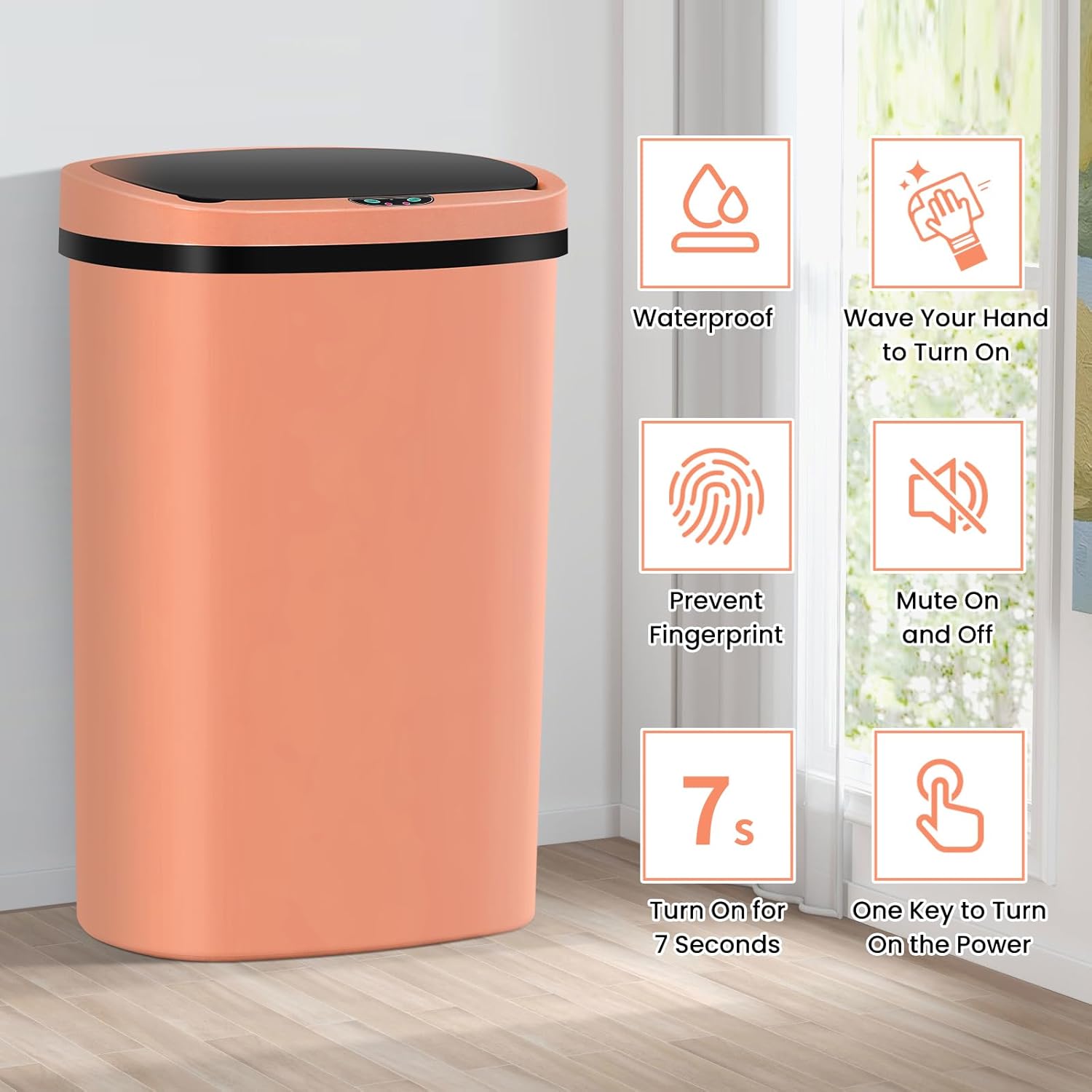 13 Gallon Trash Can | 50L Sensor Automatic Kitchen Trash Can with Lid | Touchless Garbage Bin Odor-Control for Kitchen, Office, Bedroom, Living Room (1 Pack, Pink)