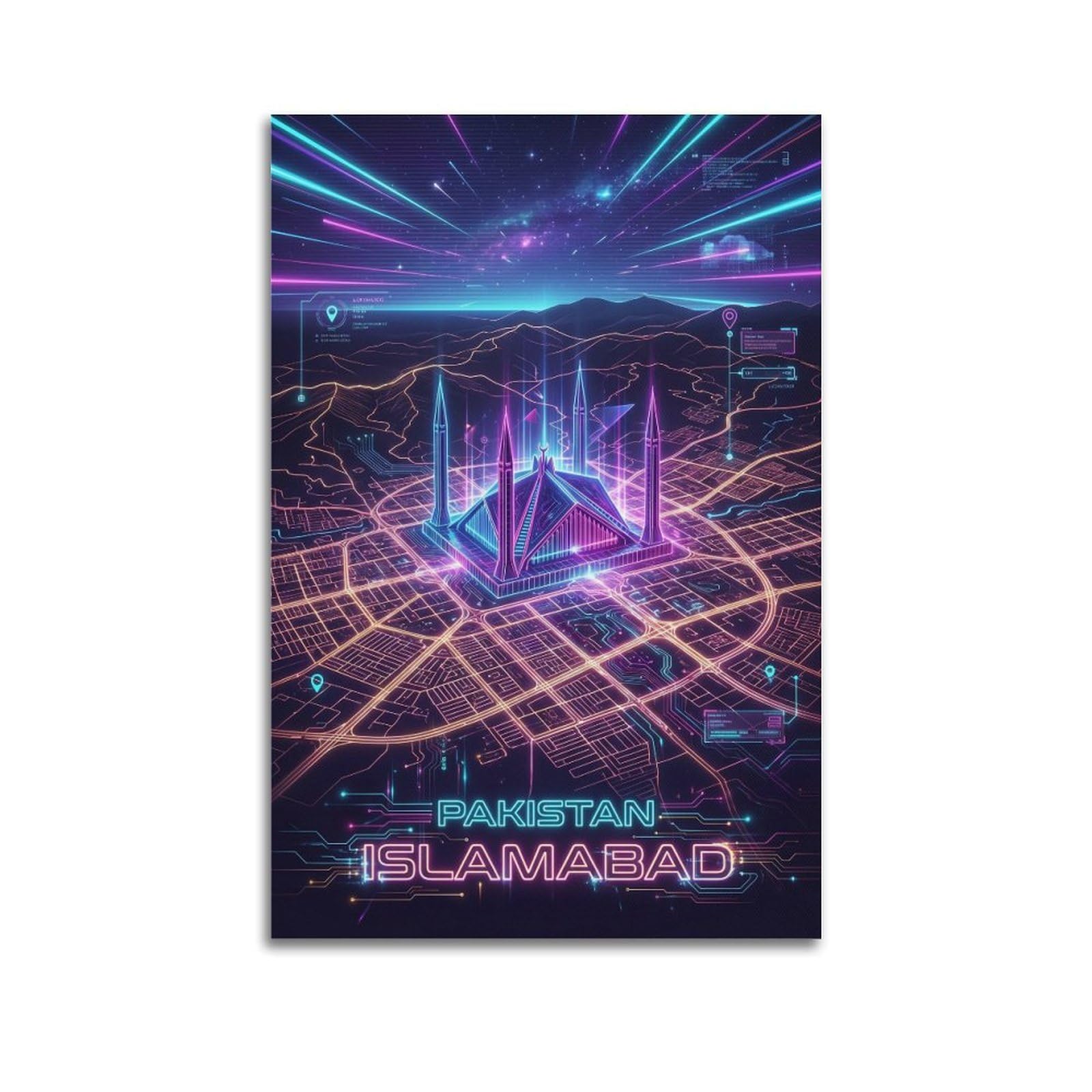XKUGA Gamer Room Aesthetic Islamabad Pakistan Map Poster Modern Decorative Canvas Prints - Ideal Wall Art for Family, Man Cave, Game Room, Boys & Girls Bedroom 20x30inch(50x75cm)