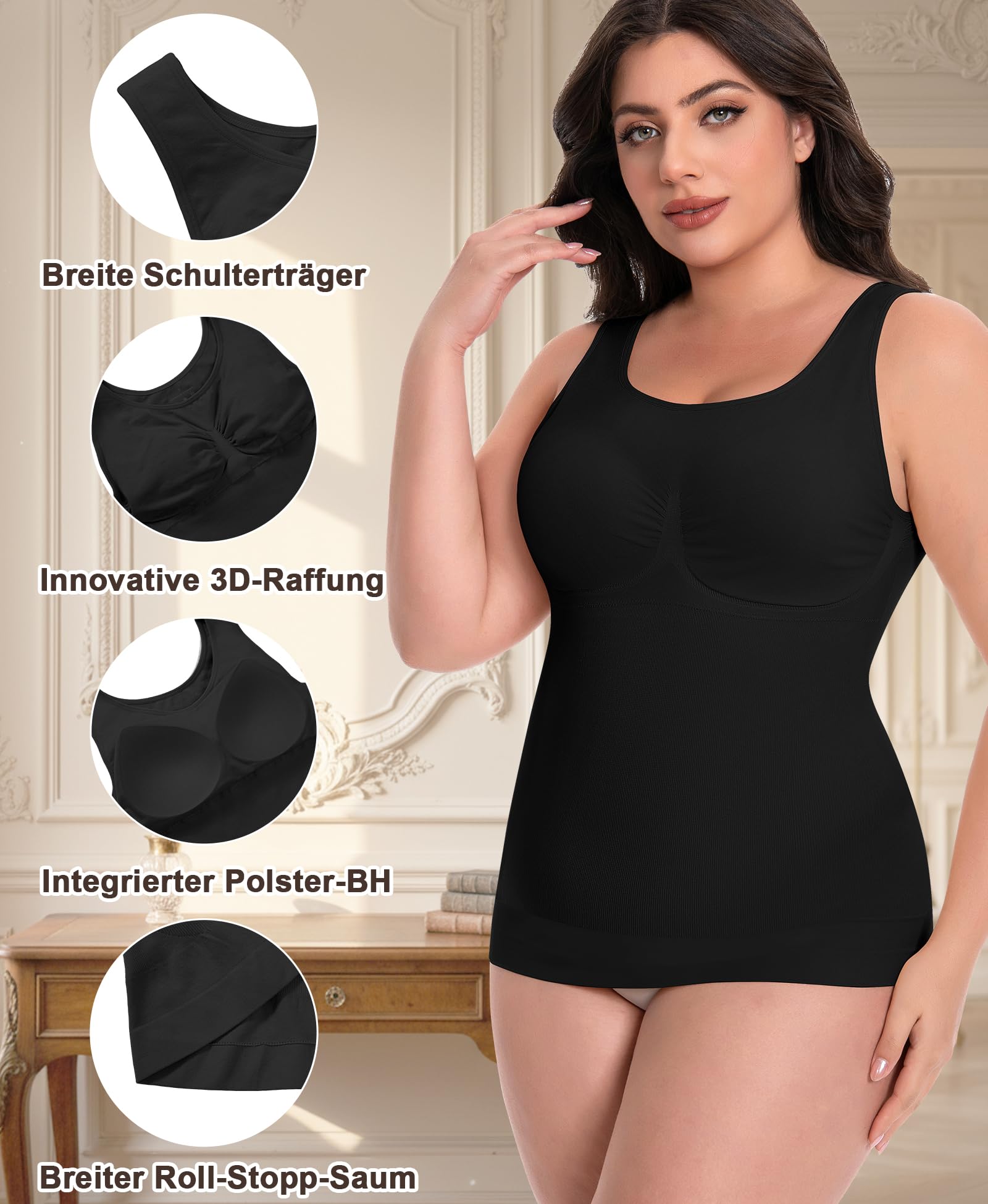 Werena Shape Unterhemd Damen Bauchweg – Shapewear Tank Top mit Integriertem BH, Nahtloses Figurformendes Trägertop Body Shaper, Shaping Kompressions Hemdchen Camisole