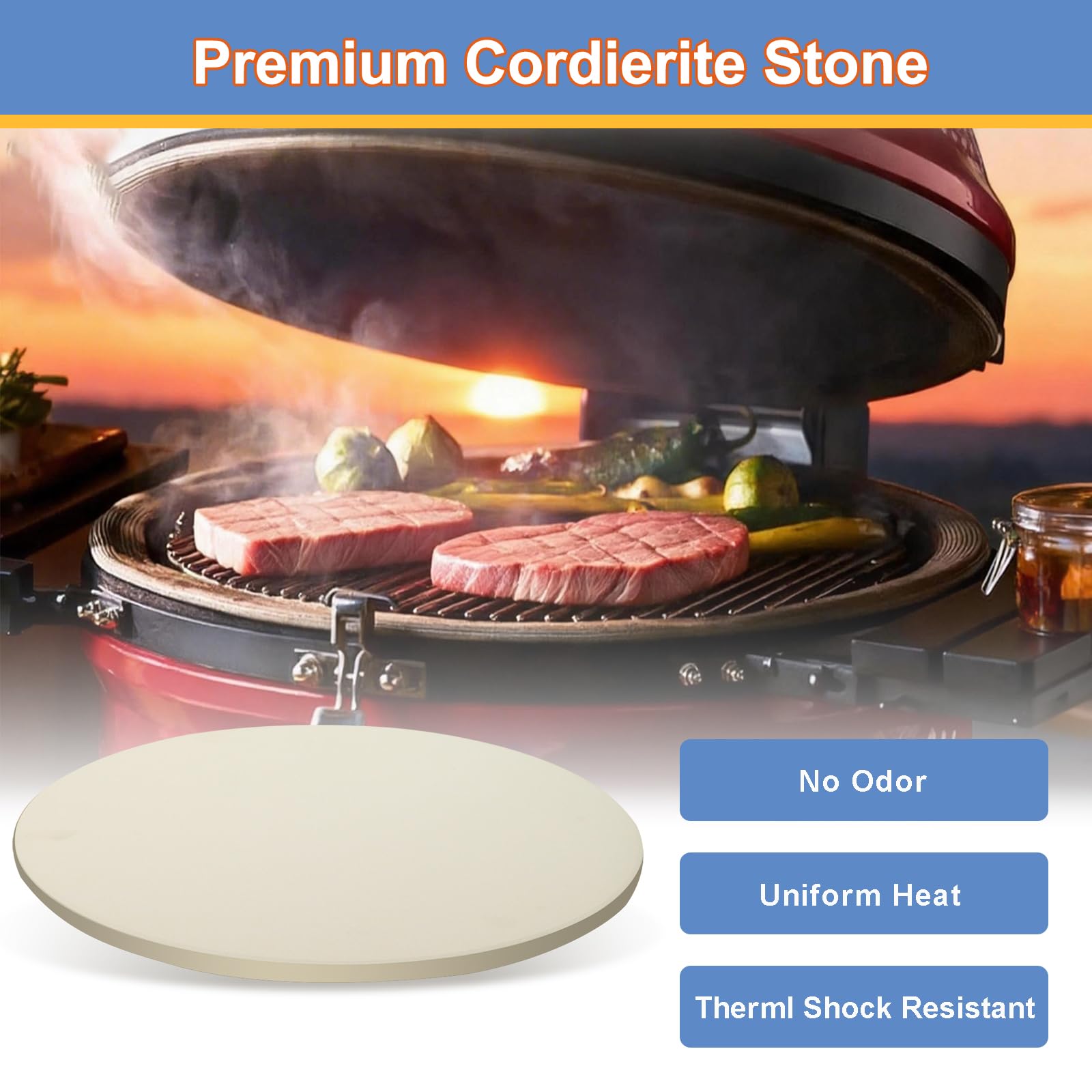 Großer runder 40.6 cm Pizzastein für Grill und Backofen, Cordierit Backstein für Brot, sicherer kreisförmiger Kochstein, ideal zum Grillen Backen von mehreren Größen von Pizzas