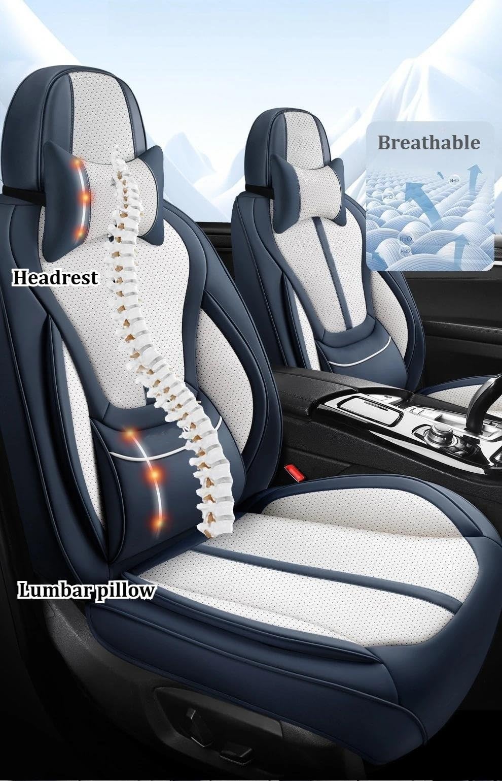 Set coprisedili per auto Set Coprisedili Per Auto In Pelle PU Con Supporto Lombare Integrato +2 Copripoggiatesta +1 Coprivolante Comodo Coprisedili per auto