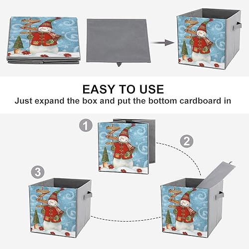 Miniatura 4 de MEIKKO Happy Snowman Collapsible Fabric Storage Cubes Organizer with Handles,Merry Christmas Closet Organizers for Shelves,Foldable,for Clothes,11