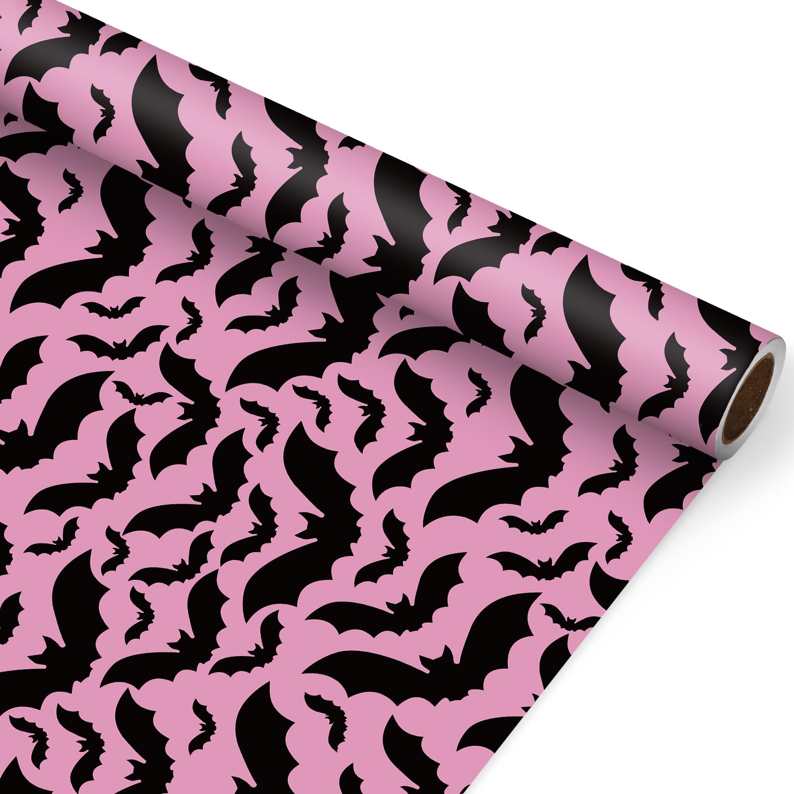 JarThenaAMCS Halloween Wrapping Paper - Mini Roll - 17 In x 32.8 Ft Pink Black Bats Gift Wrap Paper for DIY Art Crafts Birthday Baby Shower Party Supplies