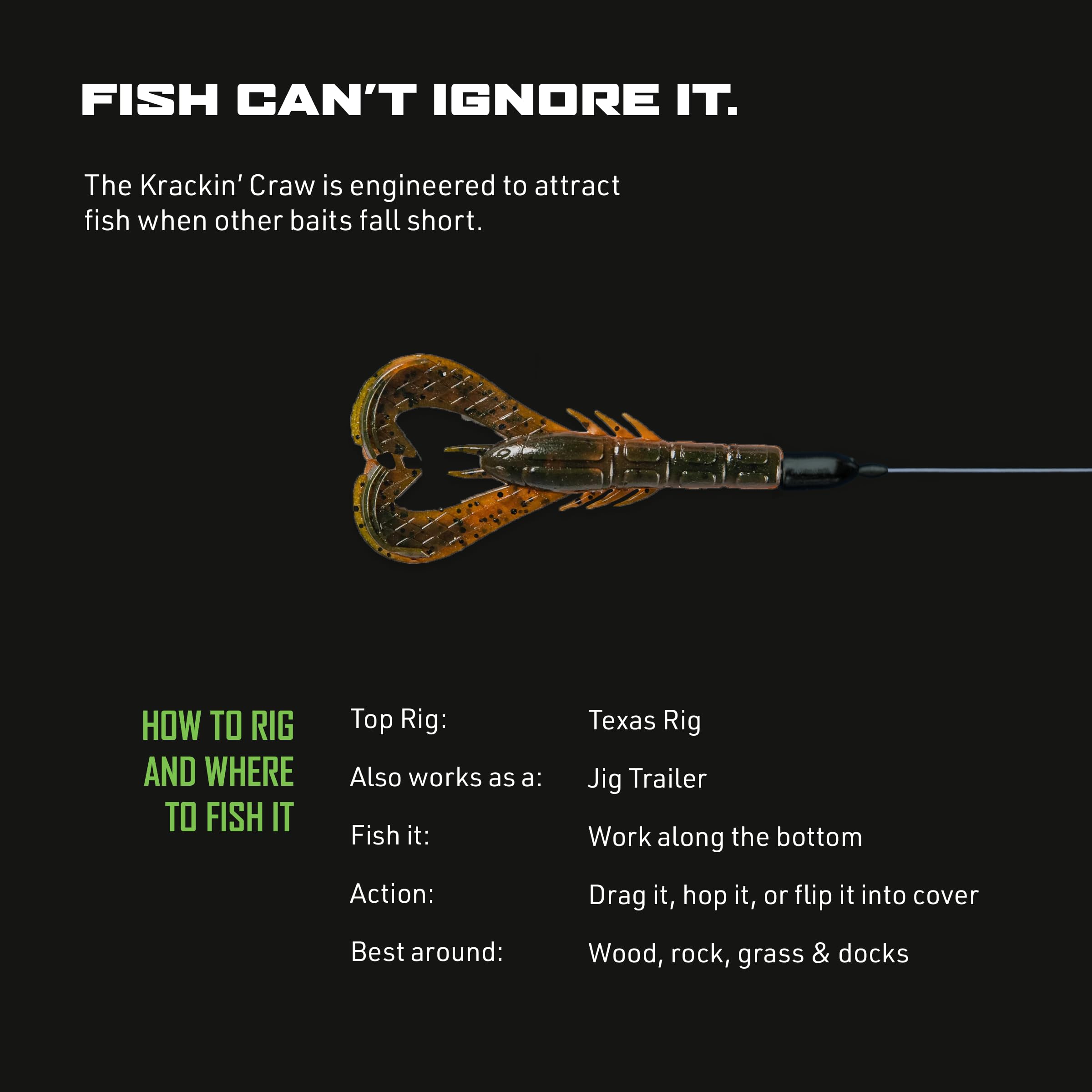 Googan Squad Krackin' Craw Angelköder – für Barschangeln, Salzwasser- und Süßwasserangeln, weicher Köder mit patentierten Kickkrallen, ideale Angelausrüstung und Ausrüstung