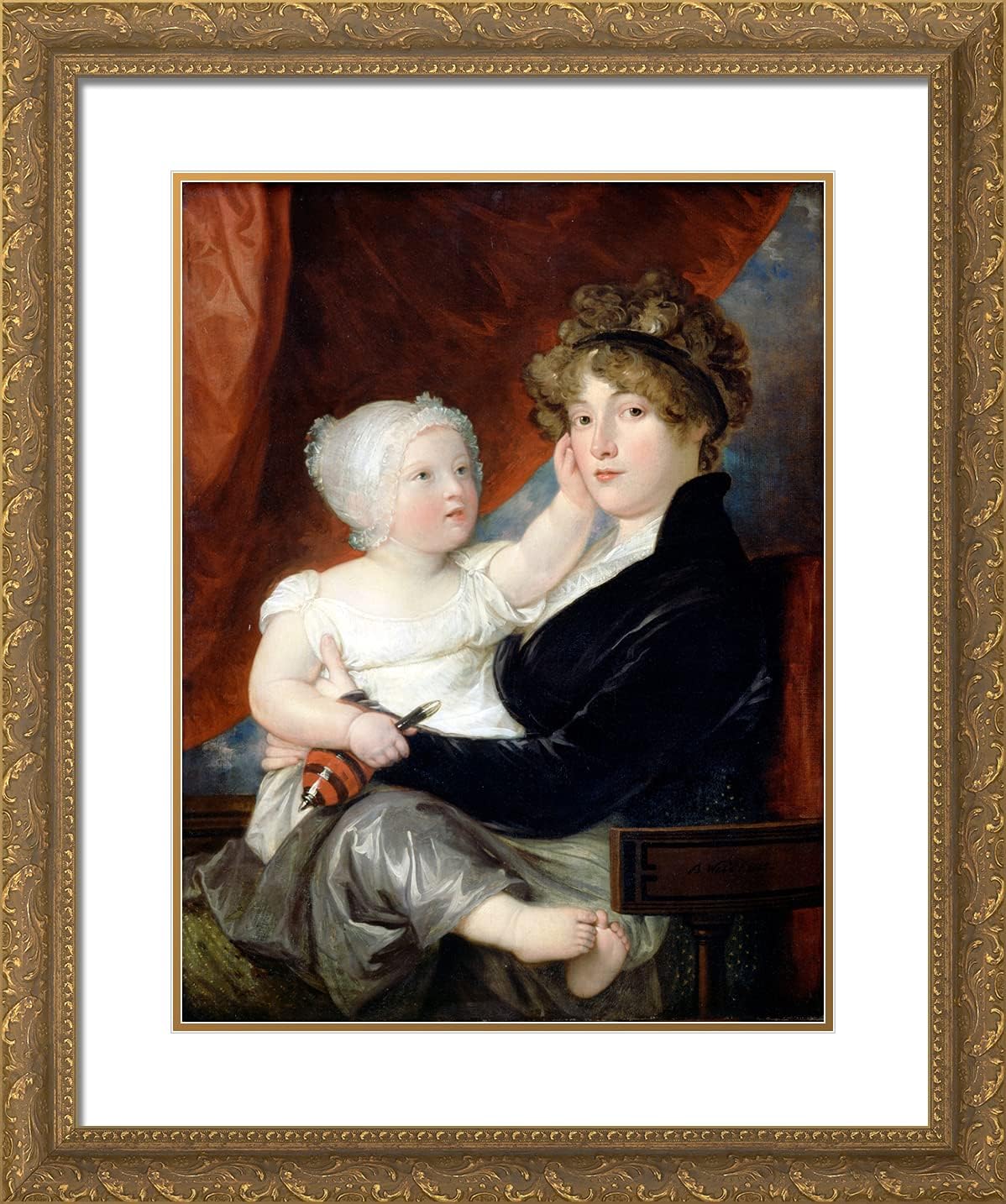 ArtDirect West, Benjamin 20x24 Black Modern Framed Art Print Titled: Mrs. Benjamin West II with Her Son Benjamin West III