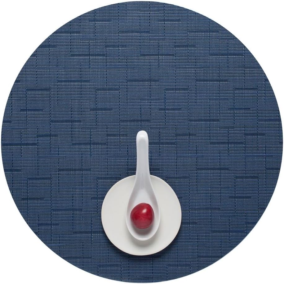 Chilewich Bamboo Placemats Set of 4 - Round Woven Placemats - Reusable, Stain-Resistant, Indoor/Outdoor Tabletop Protection - 15" - Lapis