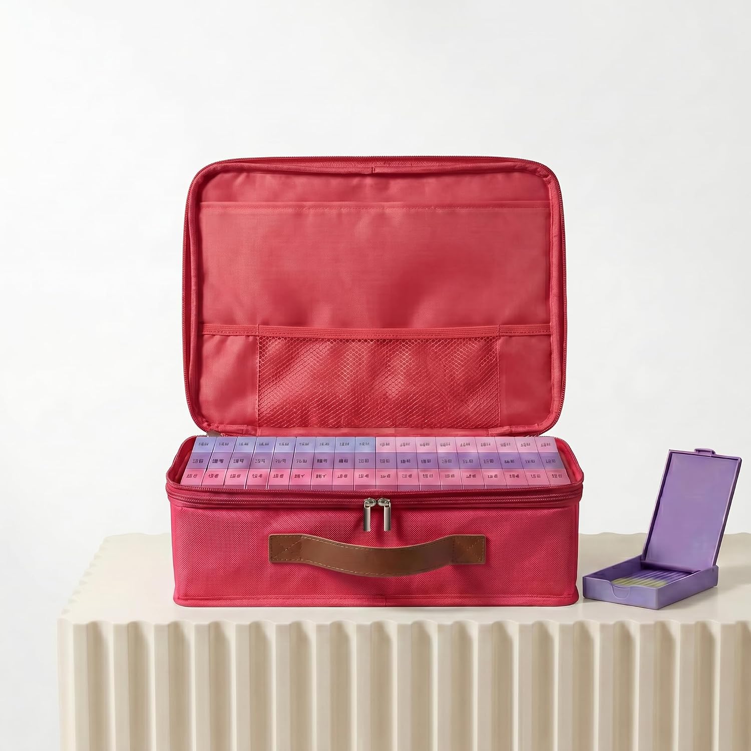 Trabricks Mate Diamond Art Painting Storage Case - Heavy Duty 600D Oxford Fabric Organizer for Accessories & Tools - Vibrant Color-Block Travel Bag with Leather Handle, Pet-Friendly & Anti-Scratch