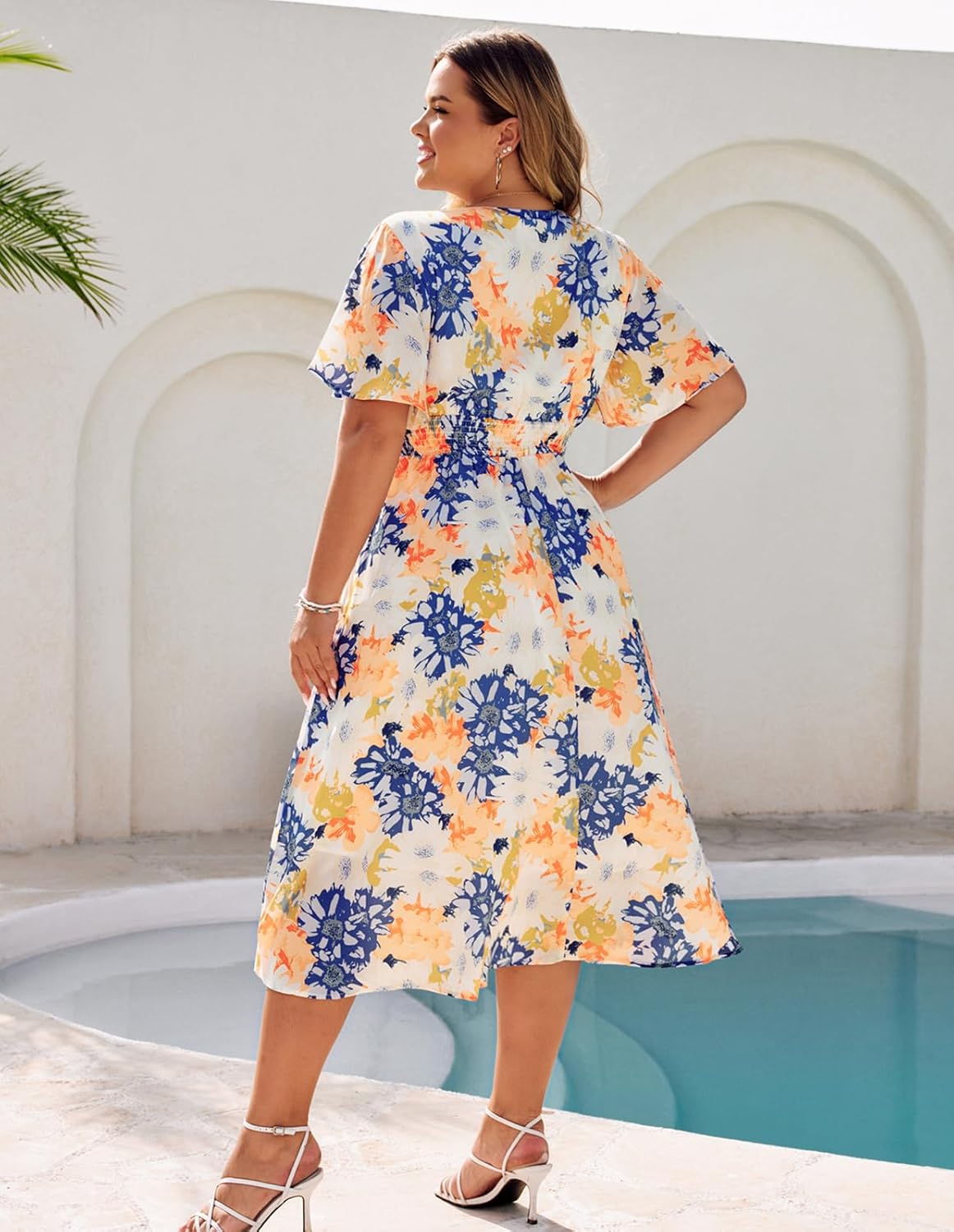 Hanna Nikole Women's Plus Size Summer Floral Dress Casual Short Sleeve Sundress Swing A Line Maxi Dresses with Pockets - Image 2