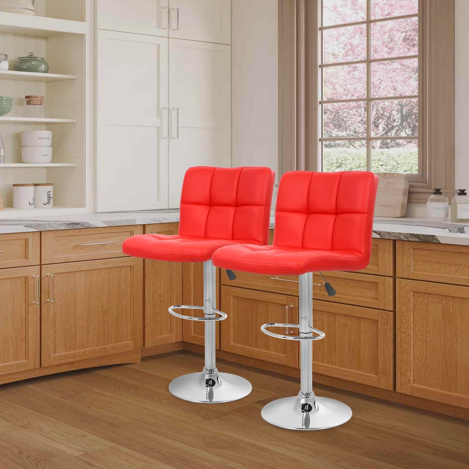 Dopinmin Counter Bar Stools Set of 2 Barstools Swivel Stool Height Adjustable Bar Chairs with Back PU Leather Swivel Bar Stool Kitchen Counter Stools Dining Chairs,Red, BC-06-Red
