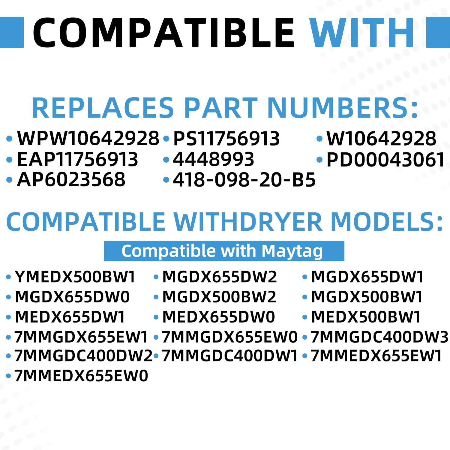 W10642928 WPW10642928 Dryer Timer Control Compatible with Maytag 7MMEDX655EW0 MEDX655DW1 MGDX655DW2 Replace 4448993 AP6023568 PS11756913 EAP11756913
