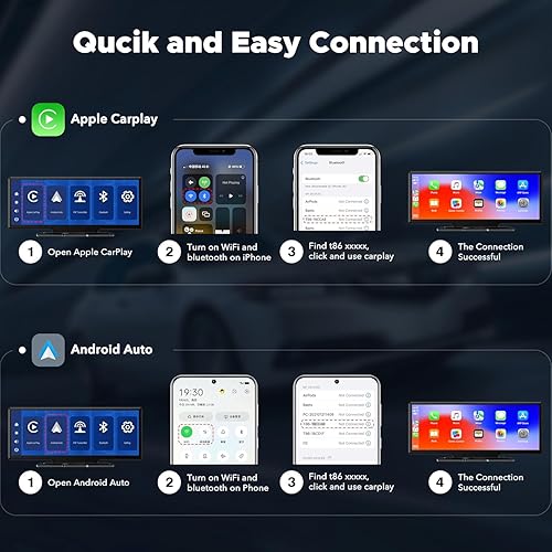 Miniatura 8 de LAMTTO Carplay inalámbrico de 9.26 pulgadas y Android Auto con cámara de tablero de 2.5 K, cámara de respaldo de 1080P, navegación GPS portátil con