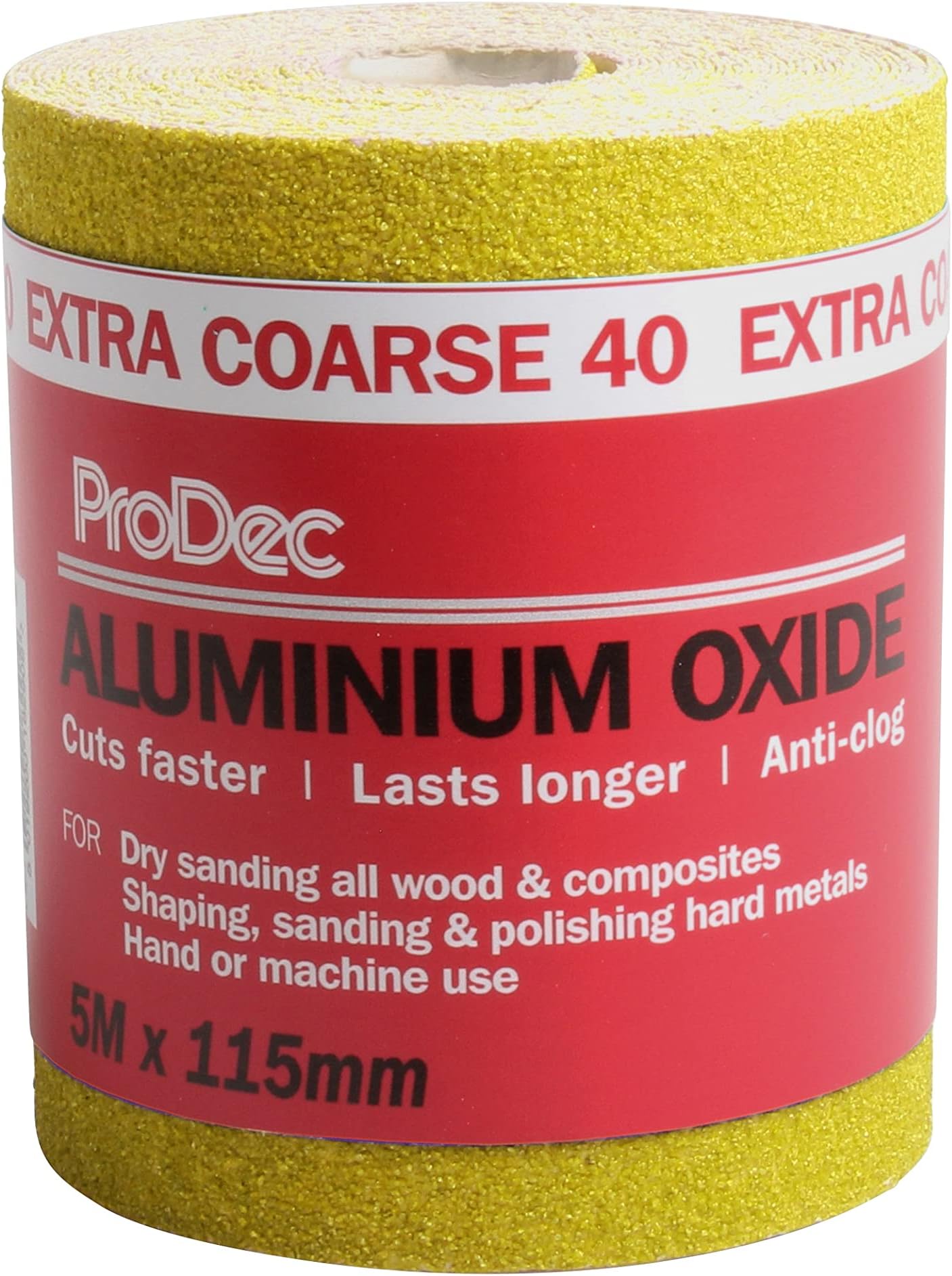 5m Roll 40 Grit Extra Coarse Grade Yellow Aluminium Oxide Abrasive Sanding Paper for Sanding Wood, Paint, Plaster, Filler, Metal and More, 115mm Wide Sandpaper Compatible with Machine Sanders