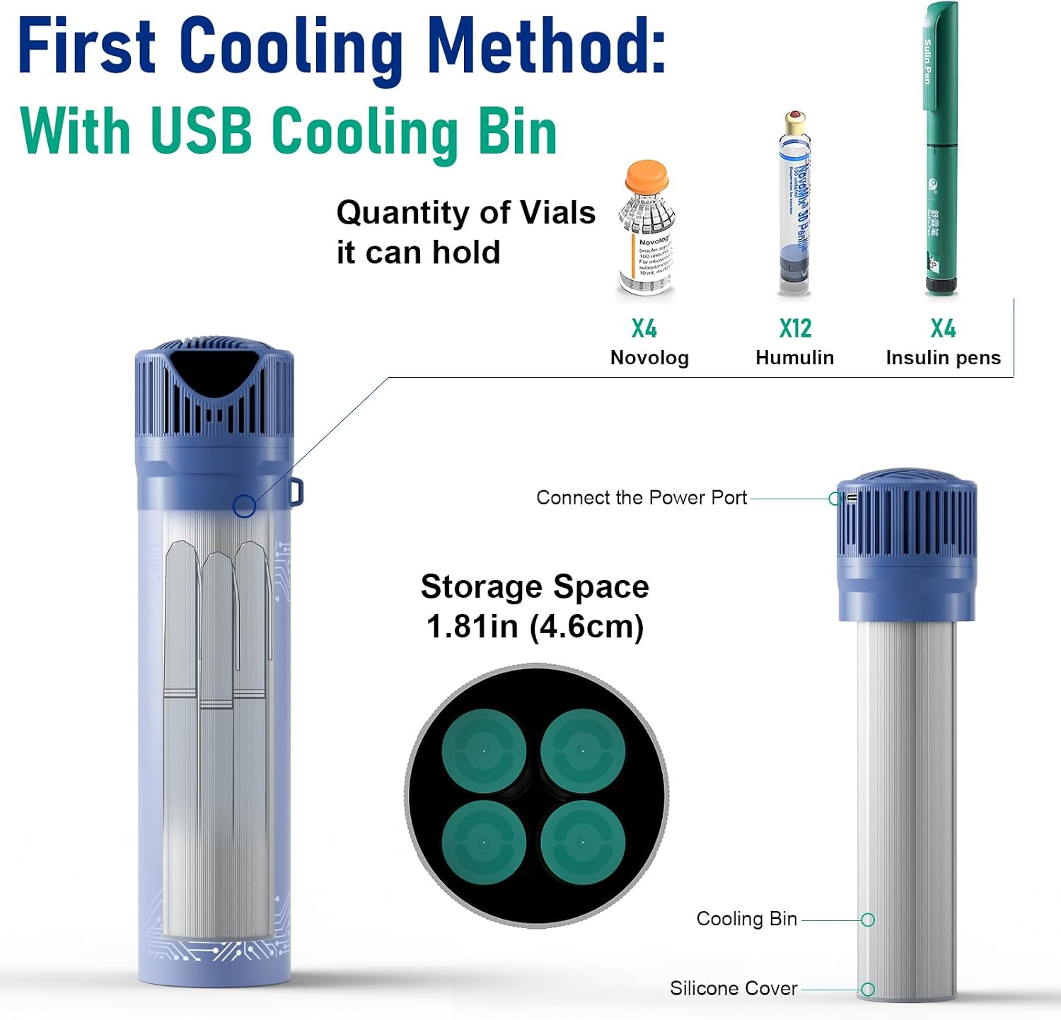 Electric Insulin Cooler Travel Case, 4 Pens Mini Medication Fridge with Biogel, USB Medicine Cooler Keeps Dynamic Temp 36-46℉