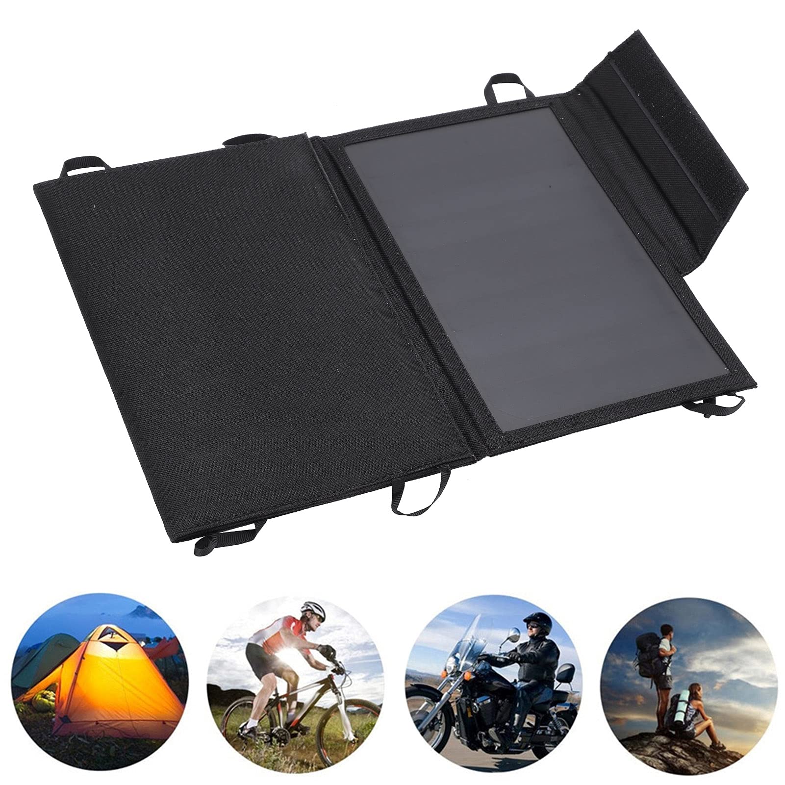 Caricabatterie Solare Portatile Doppio USB da 15 W per Telefoni e Tablet, Design Ad Angolo Regolabile per il Miglior Effetto Solare, Uso Esterno, Tela e Materiale PVC