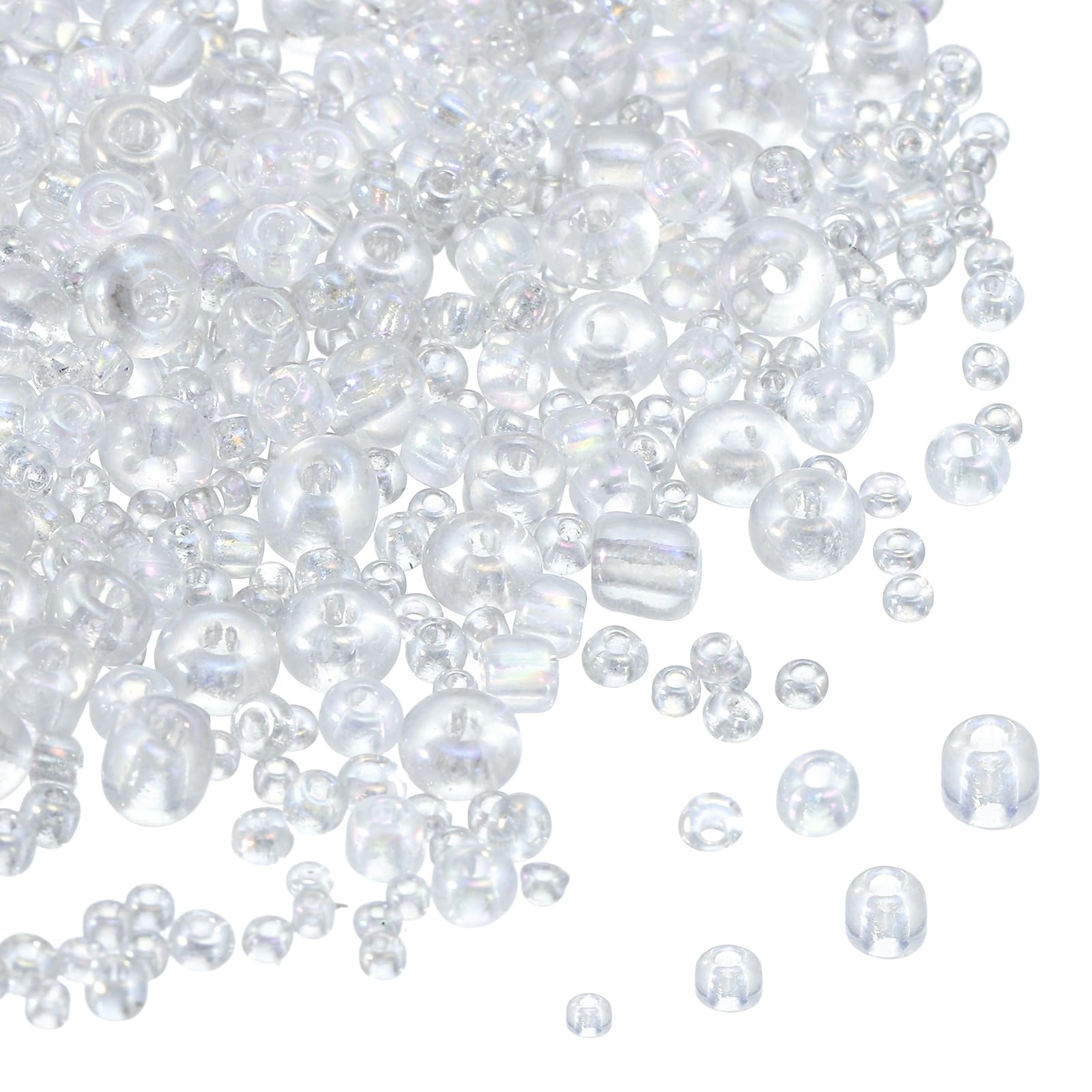 sourcing map 5888pcs Iridescent Glass Seed Beads 1.5/2/3/4mm Acrylic Round Bugle Beads for DIY Jewelry Craft Plants Making Fabric Felt Ornaments, Light Gray