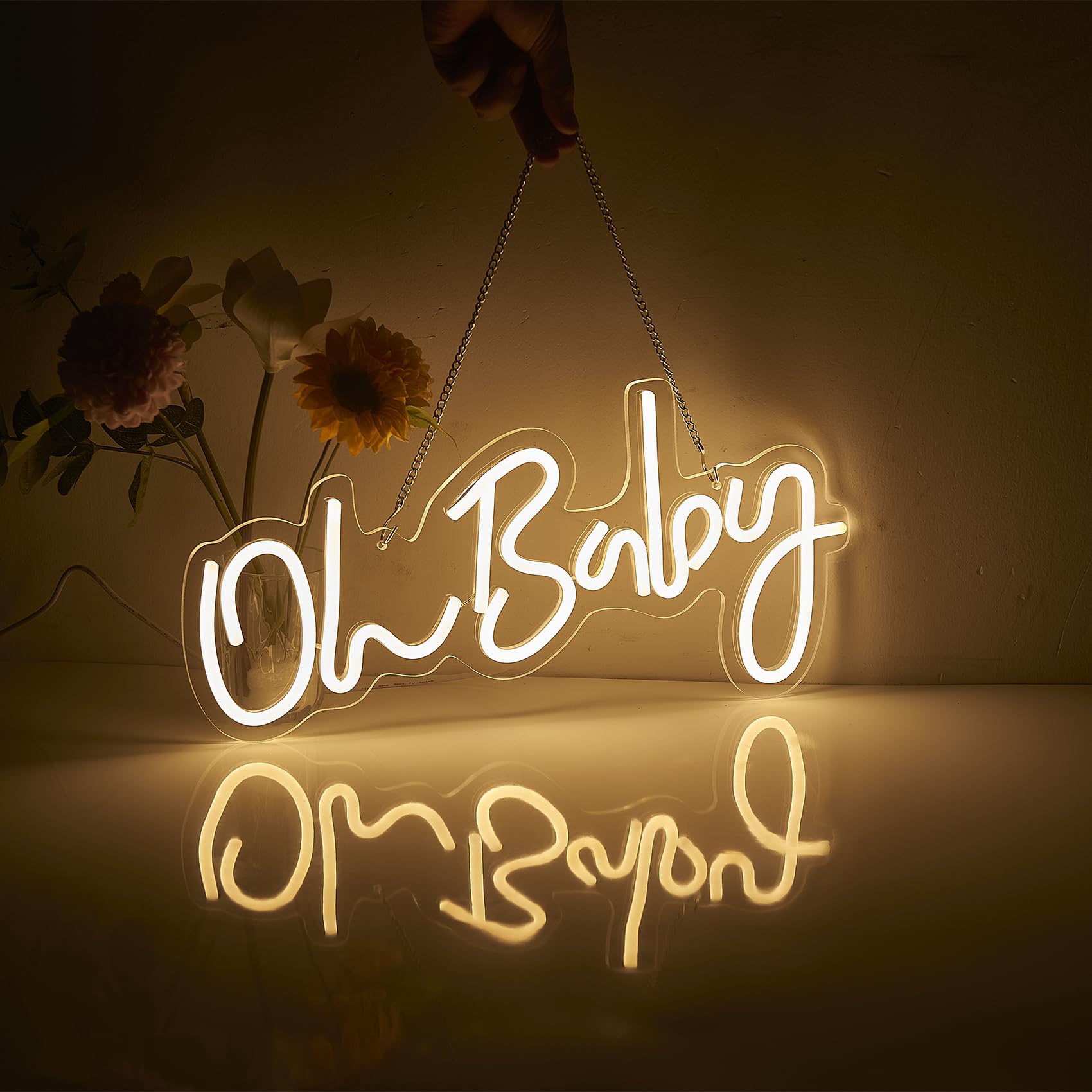 Giparan Oh Baby Sign for Backdrop Oh Baby Light Up Sign Oh Baby Neon Sign with dimmable Oh Baby Led Sign for Baby Shower Gender Reveal, Wall Decorations (Warm White) Size: L16.3