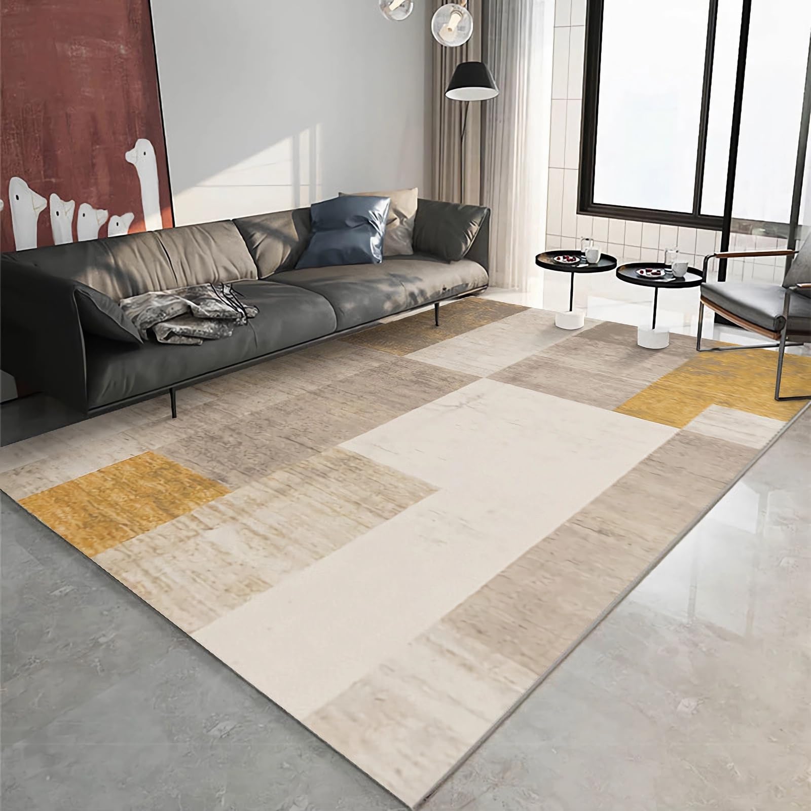 Tapis de salon moderne lavable 60x160cm aux nuances encre raffinées