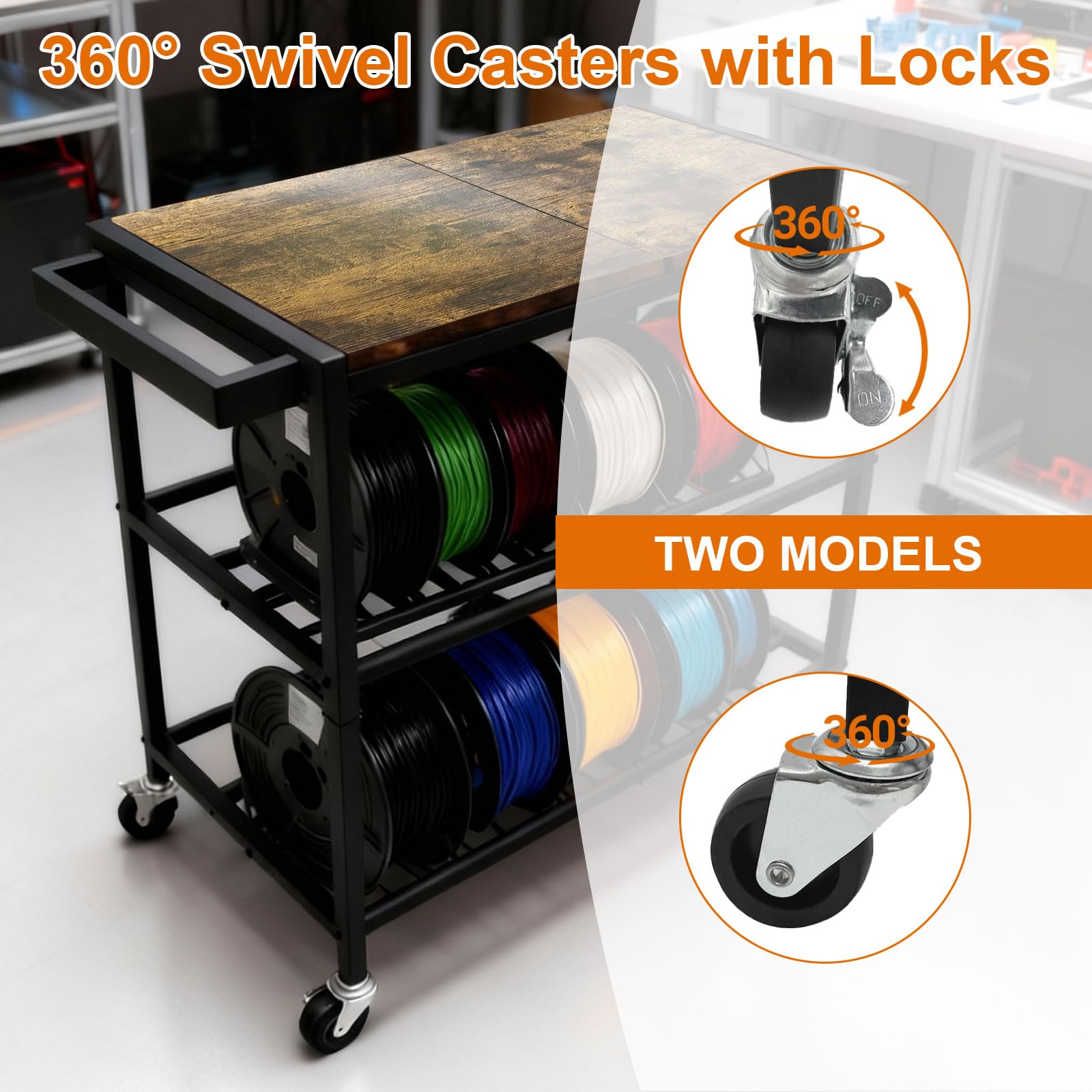 3d Drucker Filament Lagerregal Mit Rädern, Mobiles Druckerregal Aufbewahrungsregal Schweres Spulenhalter 3 Etagen Druckerzubehör Organizer Schreibtisch Für Druckstation Büro Werkstatt