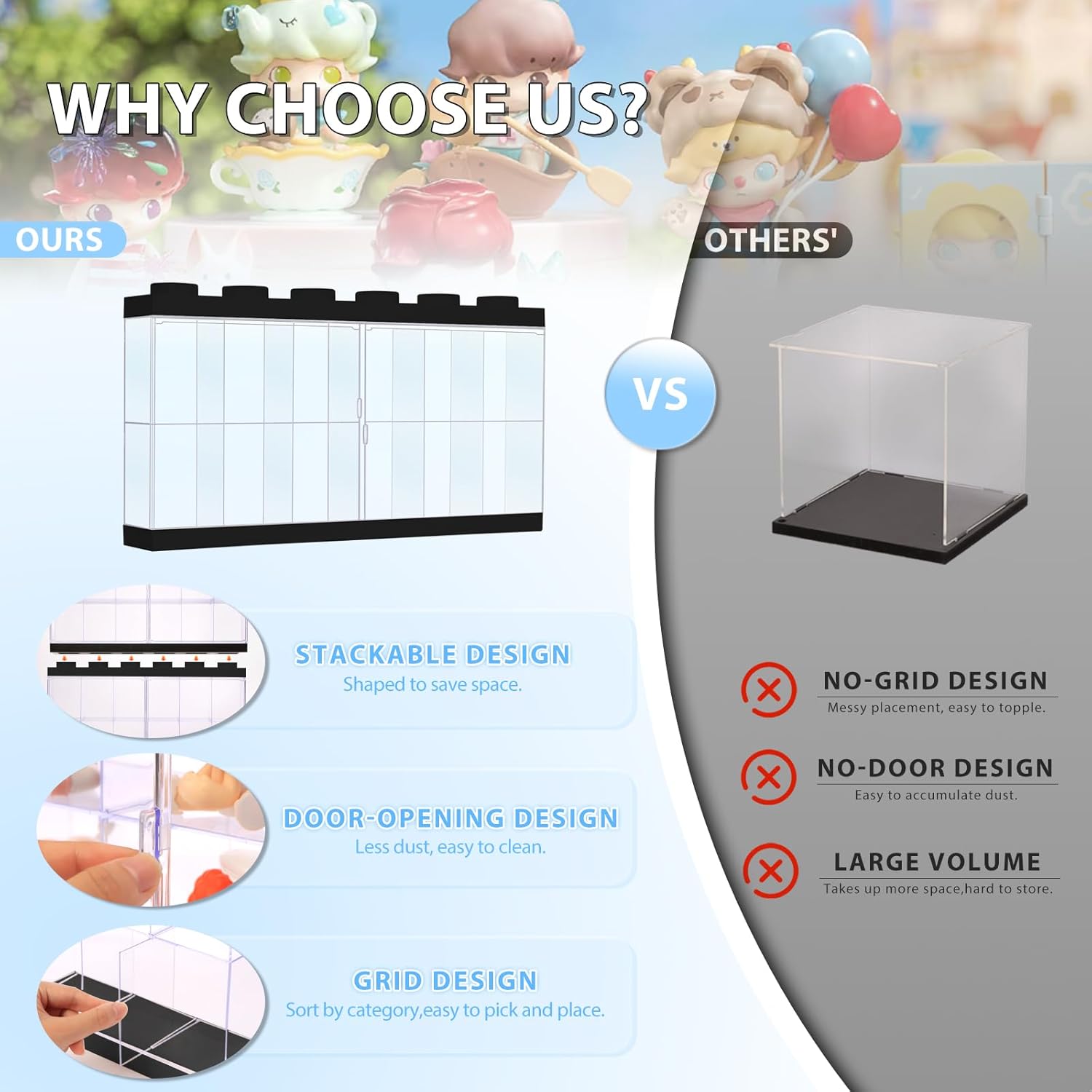 Wall-Mounted Black Acrylic Display Case with White LED Light, 12-Grid Clear Showcase Shelf, No-Assembly Dustproof Organizer for Mini Figures, Collectibles