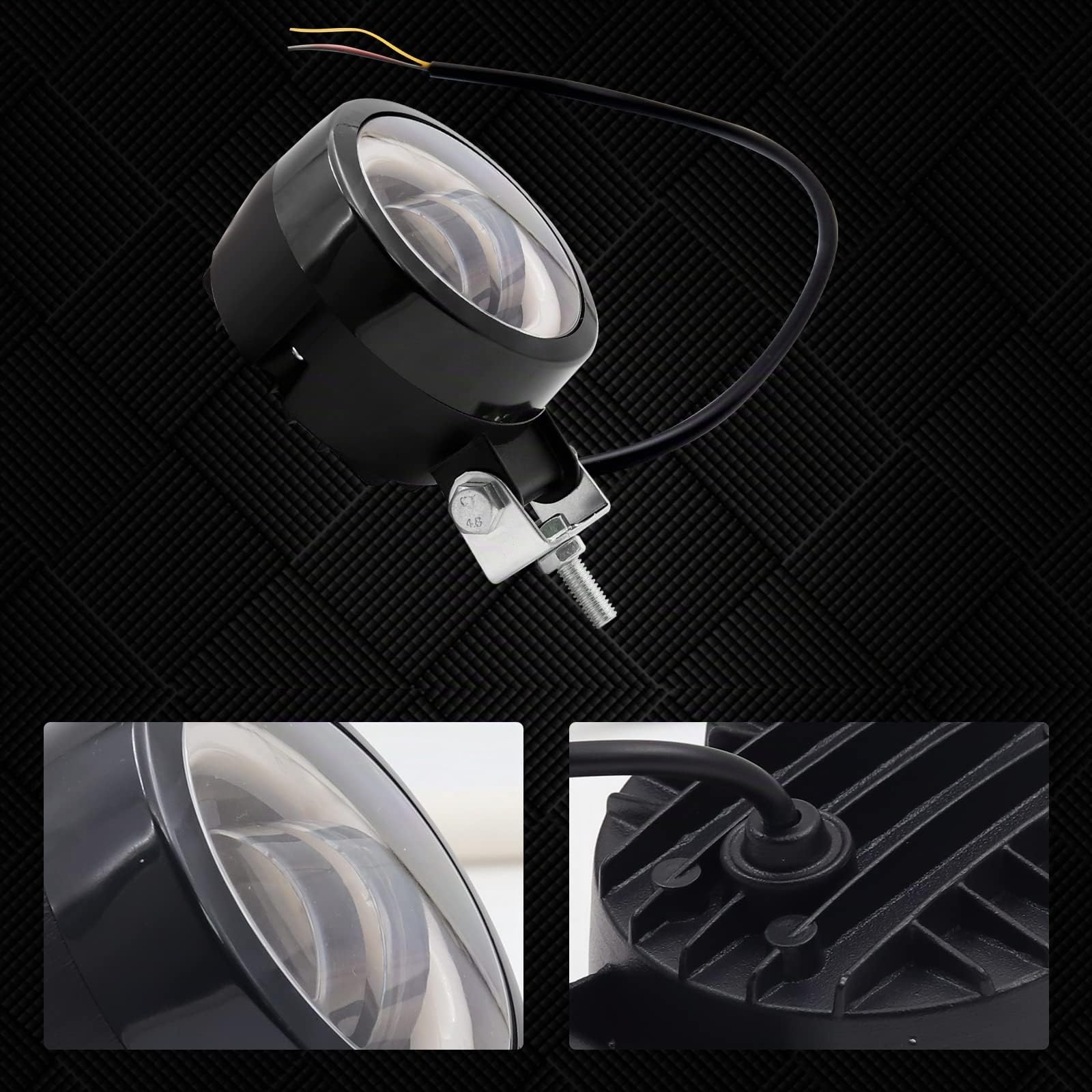 Phares de Moto LED 12V/24V Phares Antibrouillard de Moto Led Lumières Auxiliaires Feux Additionnels LED Motos DRL Ange Yeux 20W 3” (Inclure le commutateur) 2Pcs