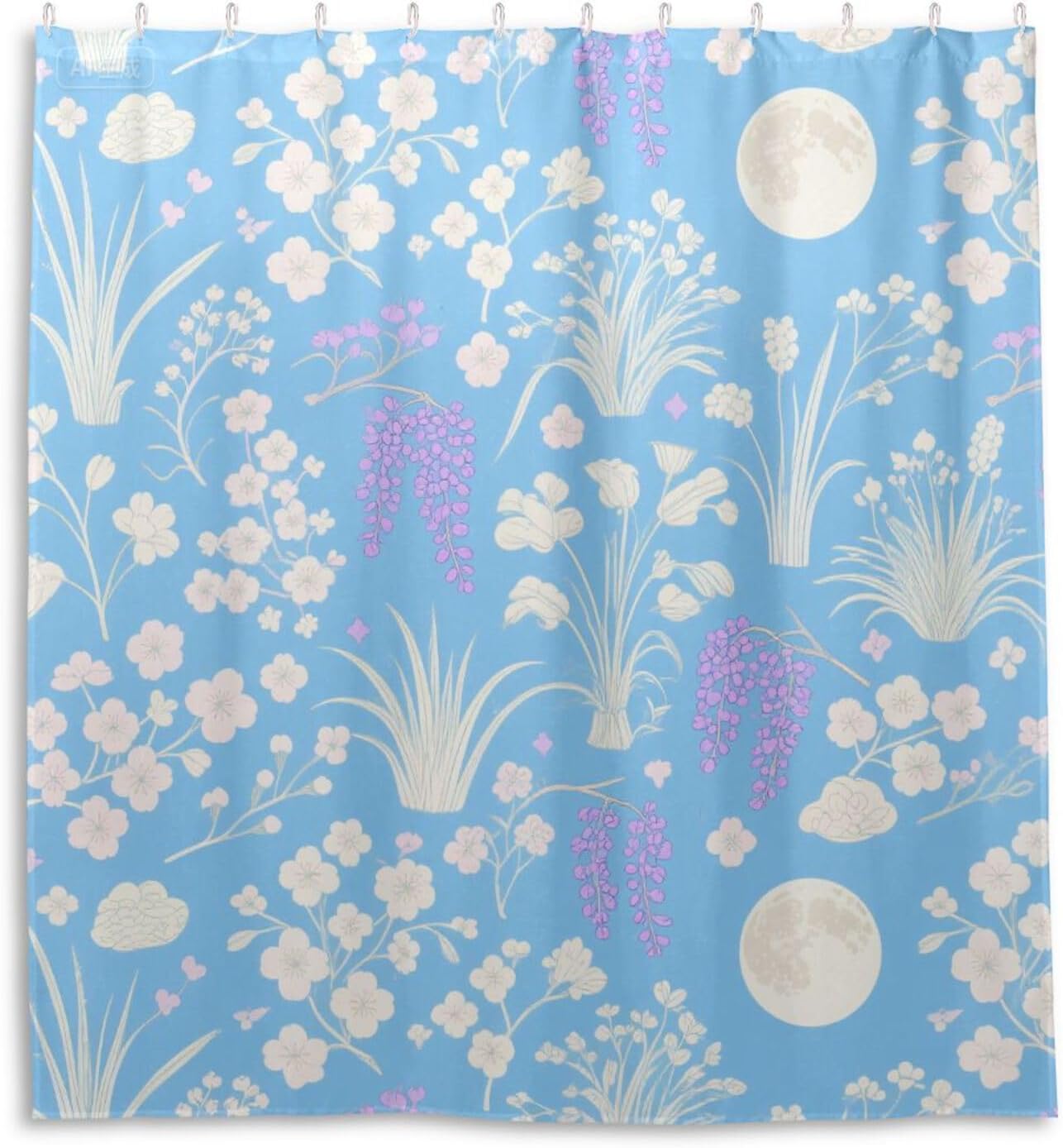 66x72 Inch Shower Water Proof Bathroom Curtain with Hook Lovely Small Purple Floral Moon Polyester Washable Curtain Large Shower Liner for Room Shower