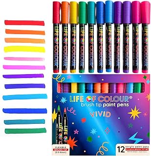 Life of Colour Fine Tip Paint Pens - Set of 12 Vivid Brush Acrylic Paint Markers, the Brightest Color Pack in Collection - for Mandala Art, Arts and Crafts for Adults
