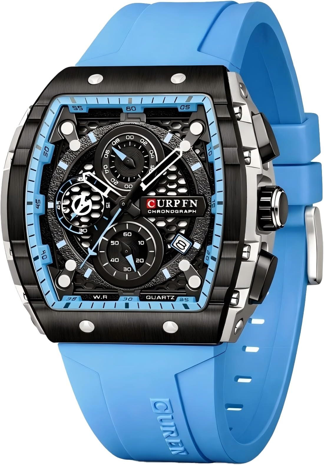 PASOY Luxury Chronograph Watches for Mens Rubber Strap Black Waterproof Date Analog Quartz Watch