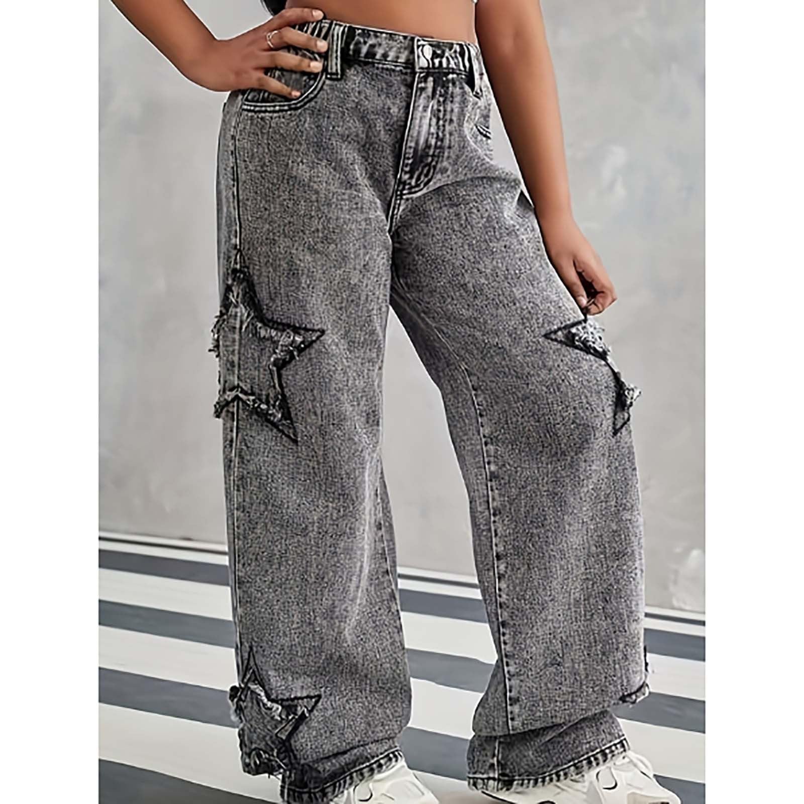 Genérico Pantalon Vaquero Niño - Pantalones Vaqueros con Parches De Estrellas para Adolescentes Niños Y Niñas Holgados De Pierna Ancha Ropa De Calle Informal