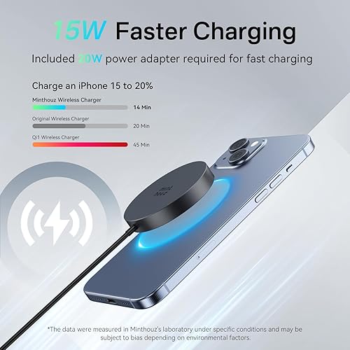 Miniatura 2 de Cargador inalámbrico magnético Qi2, cargador inalámbrico Minthouz de carga rápida de 15 W, almohadilla de carga inalámbrica segura para iPhone