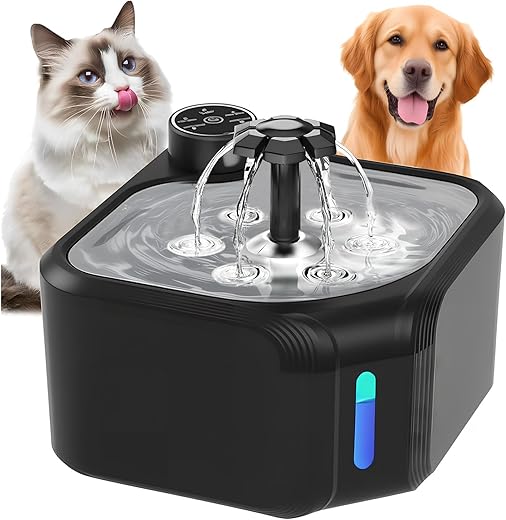 Bebedouro para Gatos e Cães, 2.8 L 304 Fonte Gato Inox Comedouros, Filtragem Automática, Torneira com Sensor Infravermelho, Sem Fio, Tipo-C...