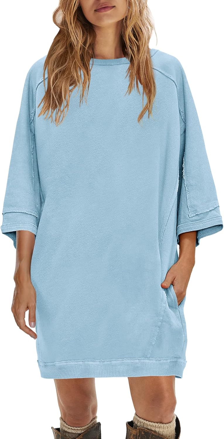 Yanekop Womens Sweatshirt Dress Oversized Crewneck Sweatshirts Half Sleeve Tunic Pullover Tops Fall Outfits 2025