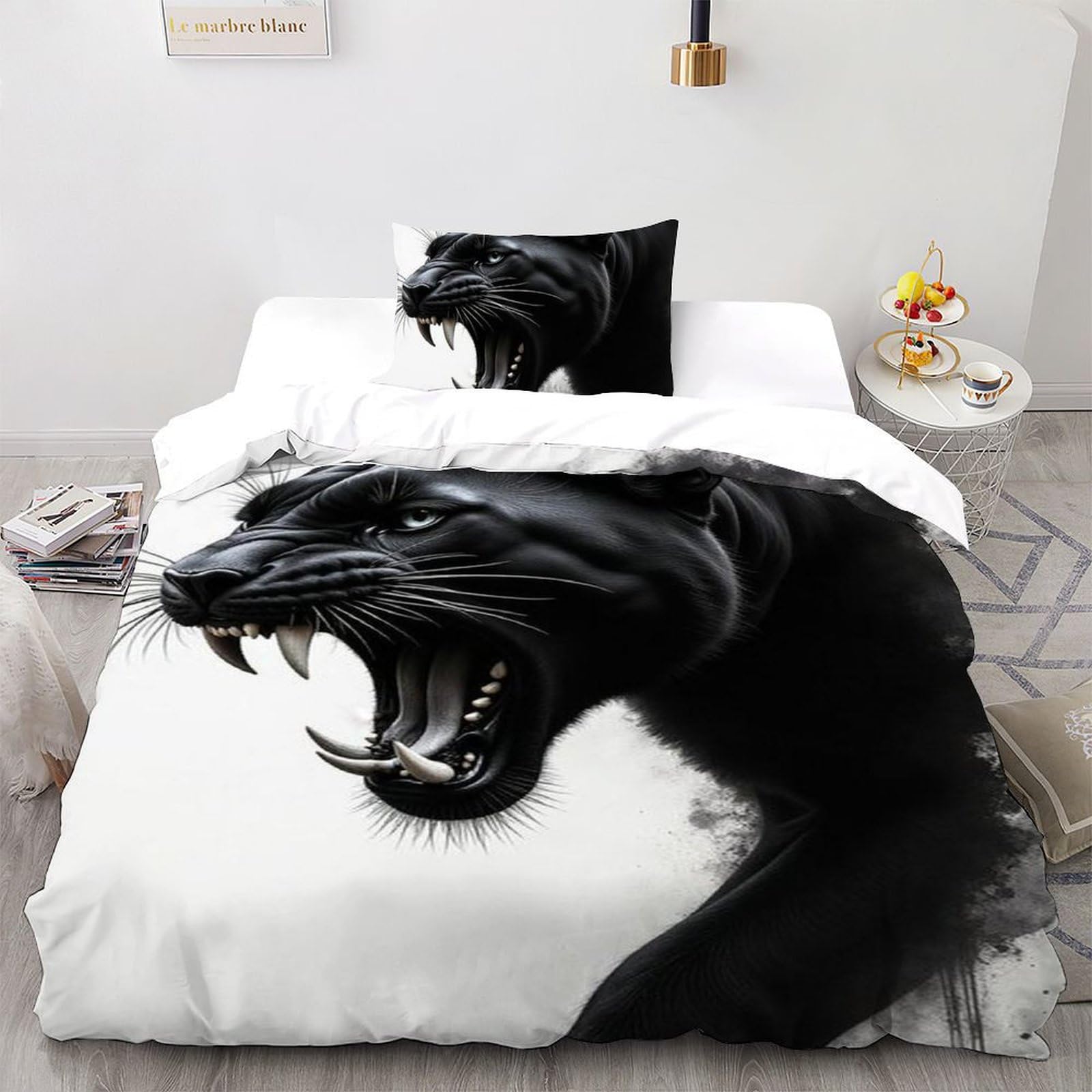 Housse de couette single panthère noire 135x200cm imprimé 3D