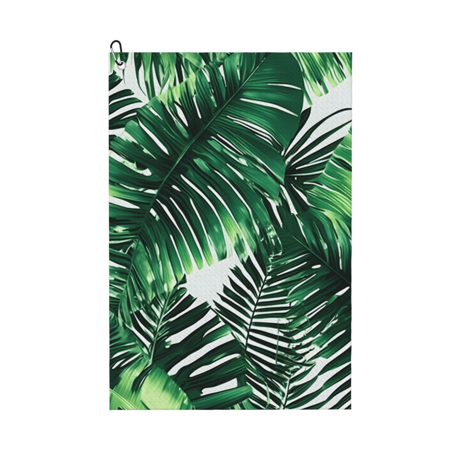 aacxzff Quick-Drying Microfiber Tropical Palm Banana Leaves Print Golf Towel with Integrated Carabiner Clip for Unisex 16x24in
