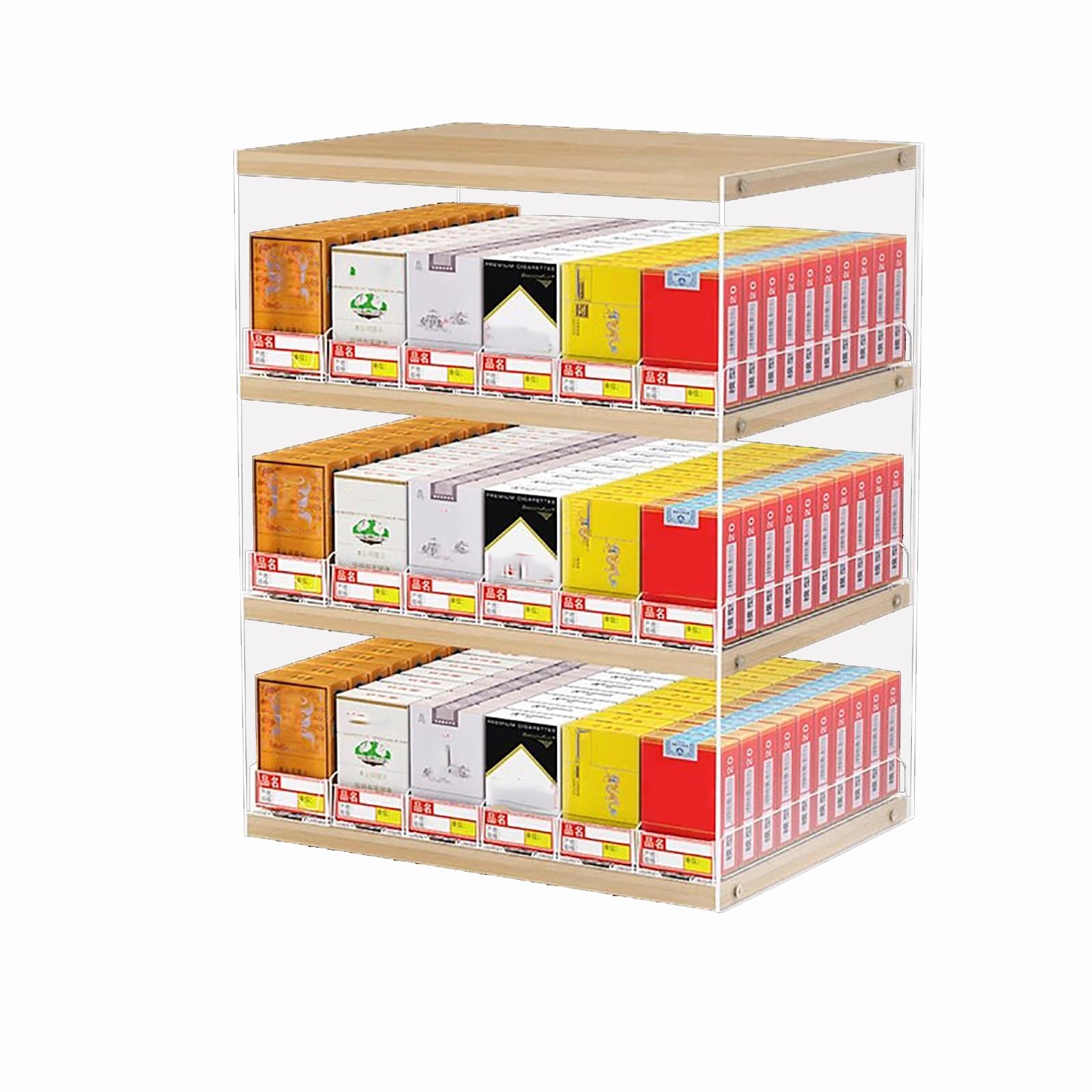 Présentoir à cigarettes en bois de qualité, vitrine acrylique pour supermarchés