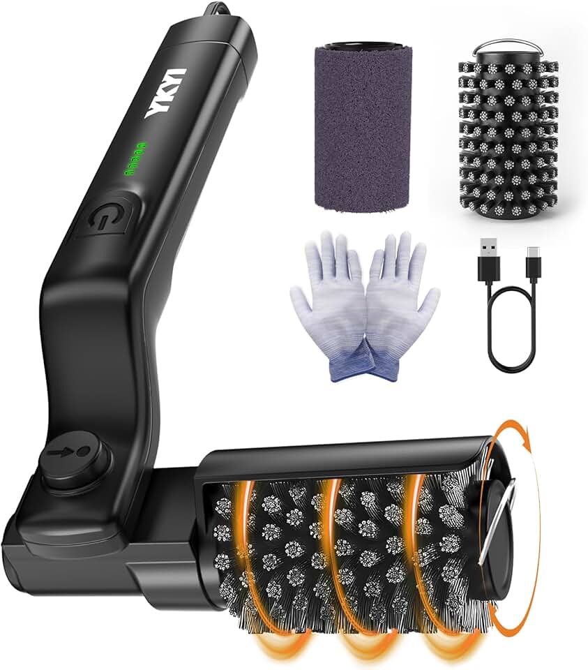 YKYI Electric Grill Brush for Outdoor Grill - Rechargeable BBQ Grill Scrubber with 3-Speed Power, 180° Adjustable Head, Cordless Grill Cleaning Brush for Gas, Charcoal, Cast Iron Grates (Black)