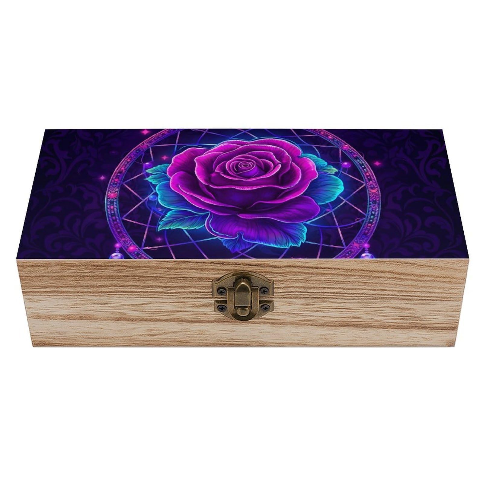 HLBSDM Neon Flower Rose Dream Catcher Art Wooden Storage Box