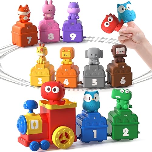 Juguetes para niños pequeños, juguetes de aprendizaje Montessori de tren para niños de 1, 2, 3 años, número de clasificación de color animal,