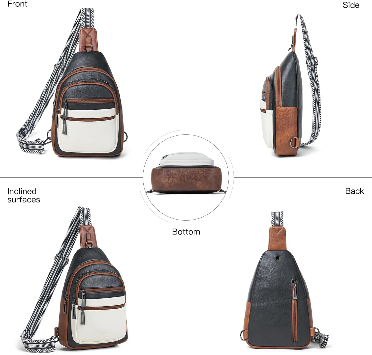 Sling Bag for Women Crossbody Bag Fanny Pack Cross Body Sling Purse Vegan Leather Trendy Travel Purse Black/White/Brown - Image 5