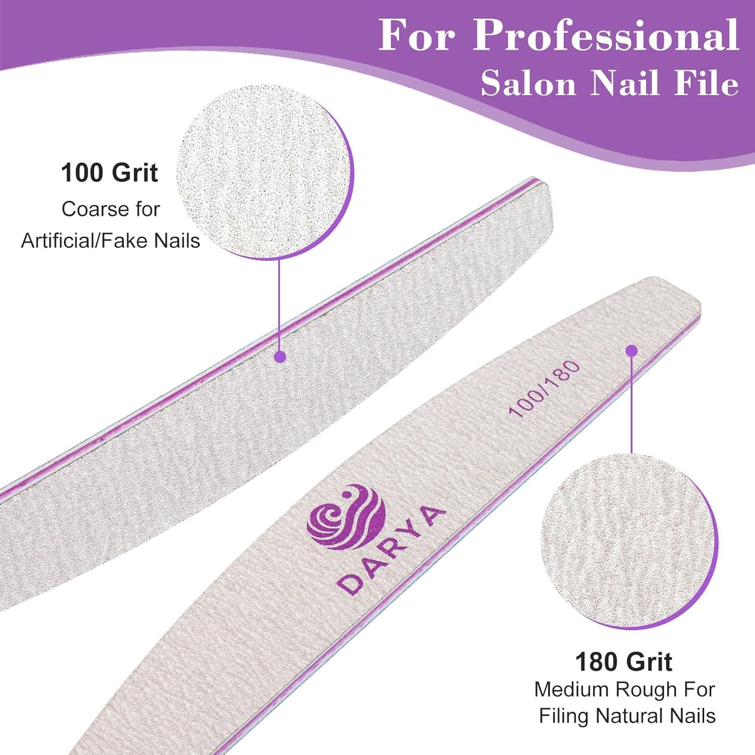 DARYA Limas de uñas (12 piezas) de doble cara de grano 100/180 para uñas, acrílicas, limas de uñas naturales, duraderas, lavables, profesionales para uso doméstico y salón (grano 12, unidades, grano