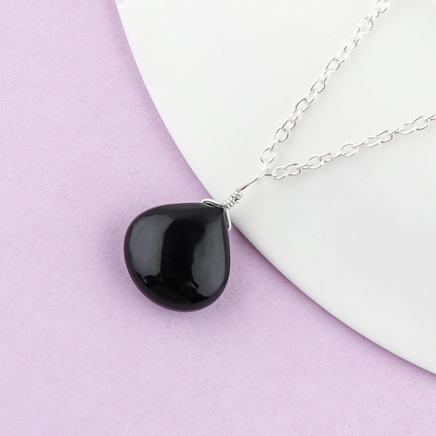 Natural Gemstones Dainty Pendant, Polished Tear-Drop Stones Necklace, Handmade Boho Hypoallergenic Jewelry for Women, Chakra Healing Crystals, Adjustable Chain-16+2inch - Image 3