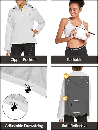 Miniatura 6 de BALEAF Chaquetas impermeables para mujer, cortavientos resistentes, para correr, ligeras, reflectantes, plegables, con capucha