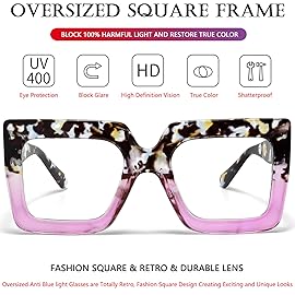 AIEYEZO Oversized Square Blue Light Glasses for Women Cute Big Frame Glasses Fashion Clear Multi-Color Computer Eyewear (Floral Purple)