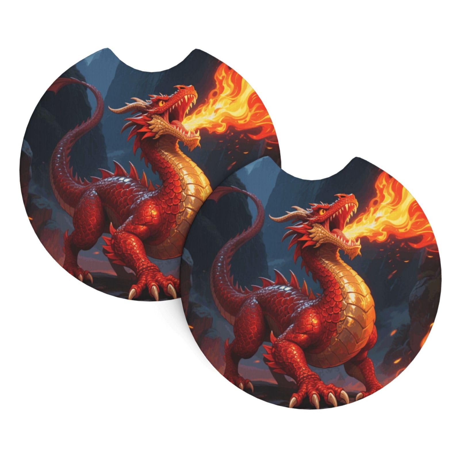 2 Pack Car Coaster for Cup Holders Dragon Fire Car Cup Coaster 2.7" Neoprene Non-Slip Automotive Cup Mat Universal Auto Car Interior Accessories for Women Men Cup Pad