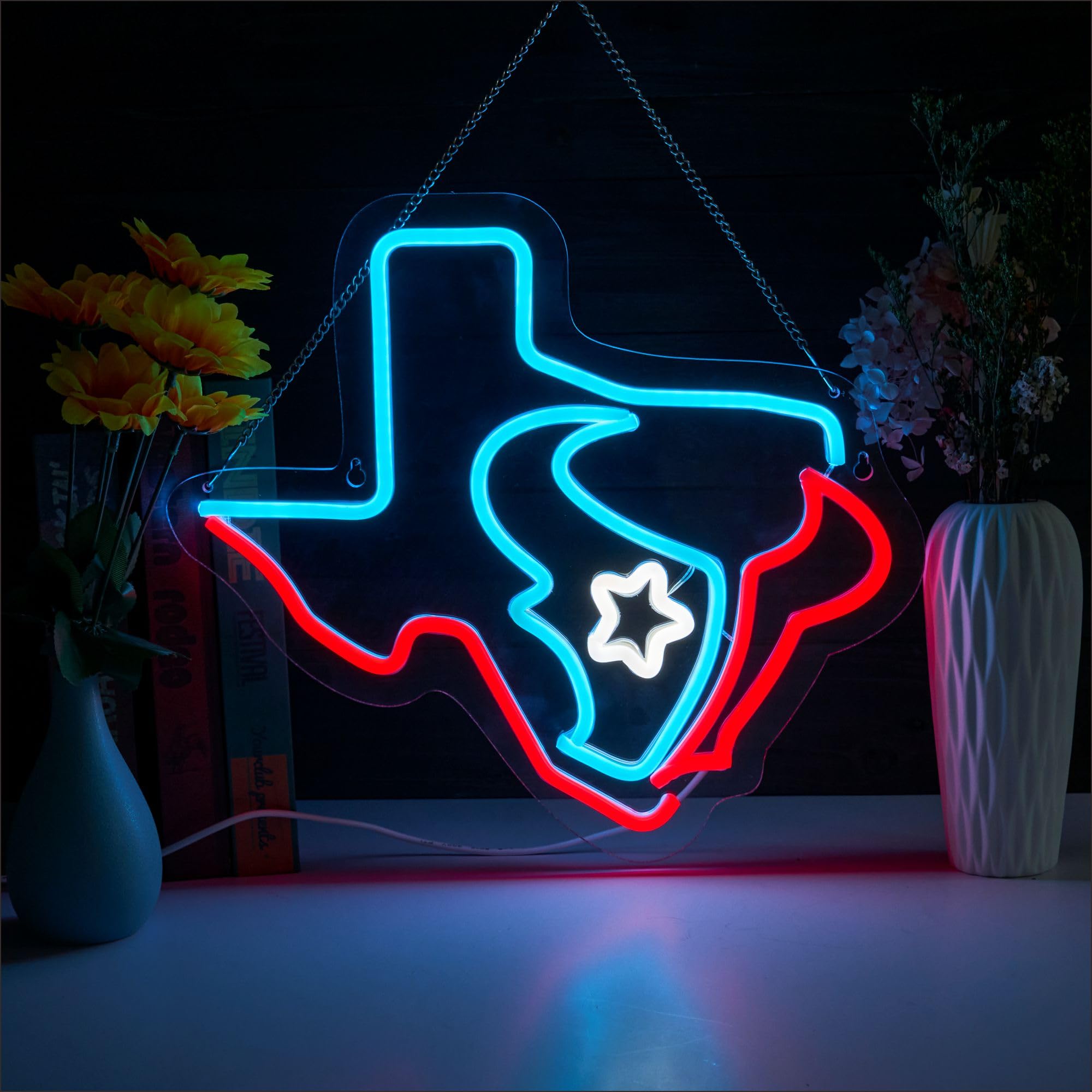 Texans Football Neon Sign for Bar Wall Decor, Football Lights Signs Bar for Man Cave Bedroom Home Bar Shop Pub Bistro Party Hotel Game Room Decor Gifts,17.5 * 15.6 In