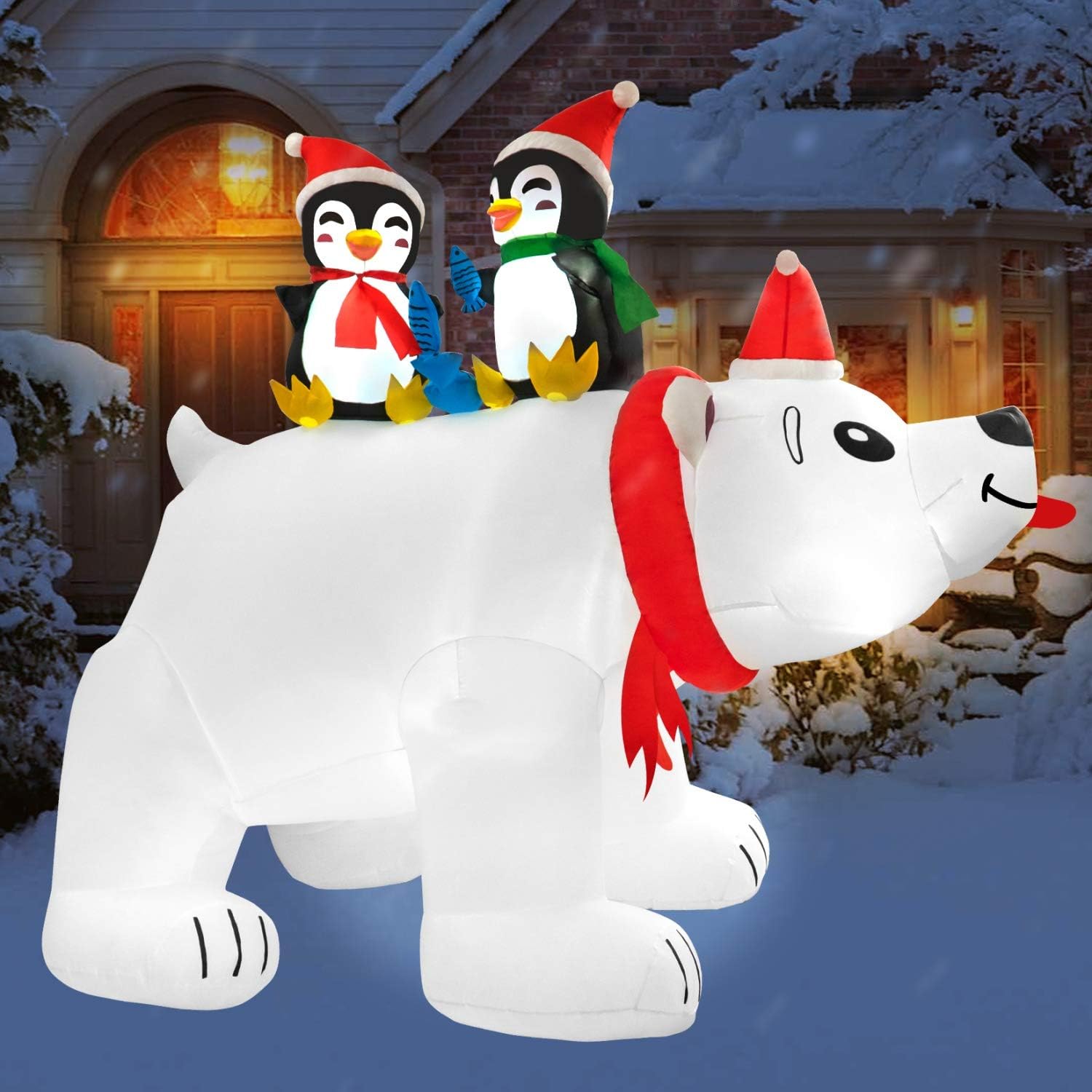 Rocinha Christmas Inflatables Polar Bear with Penguin 6.5 ft Christmas Blow Up Yard Decorations Christmas Outdoor Decoration for Garden