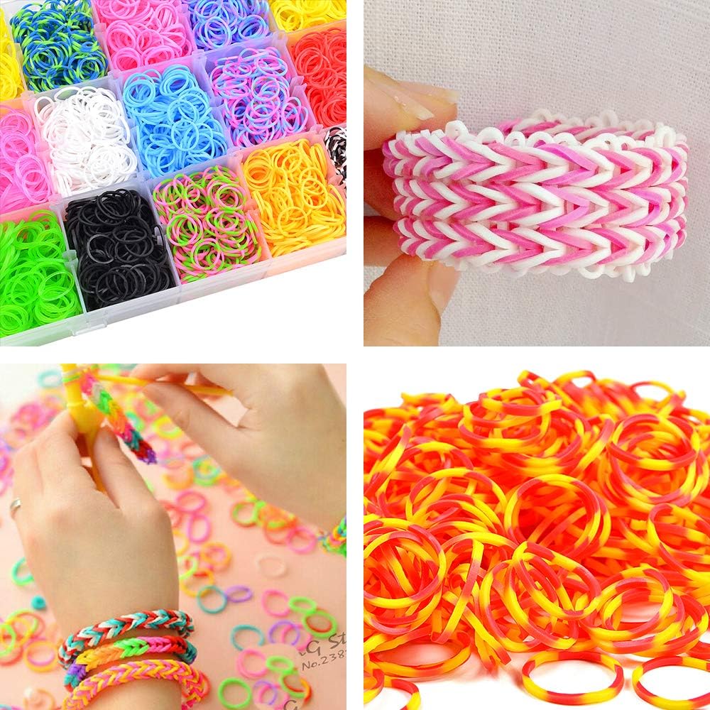 9200+ Colorful Rubber Bands Refill Set Include: 8400+ Premium Quality Loom Bands + 400 S-Clips + 15 Lovely Charms + 6 Crochet Hooks + 2 Y Loom