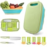 Camping Cutting Board&comma; HI NINGER Collapsible Chopping Board with Colander&comma; 9-In-1 Multi Chopping Board Kitchen Vegetable Washing Basket for Camping&comma;Camping Gifts Camping Accessories for RV Campers