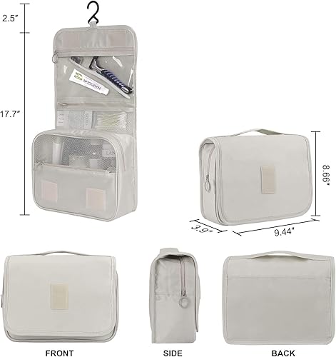 Miniatura 5 de Trawila Neceser colgante de viaje, bolsa de cosméticos, organizador de maquillaje para hombres y mujeres con gancho resistente, Beige, Moda