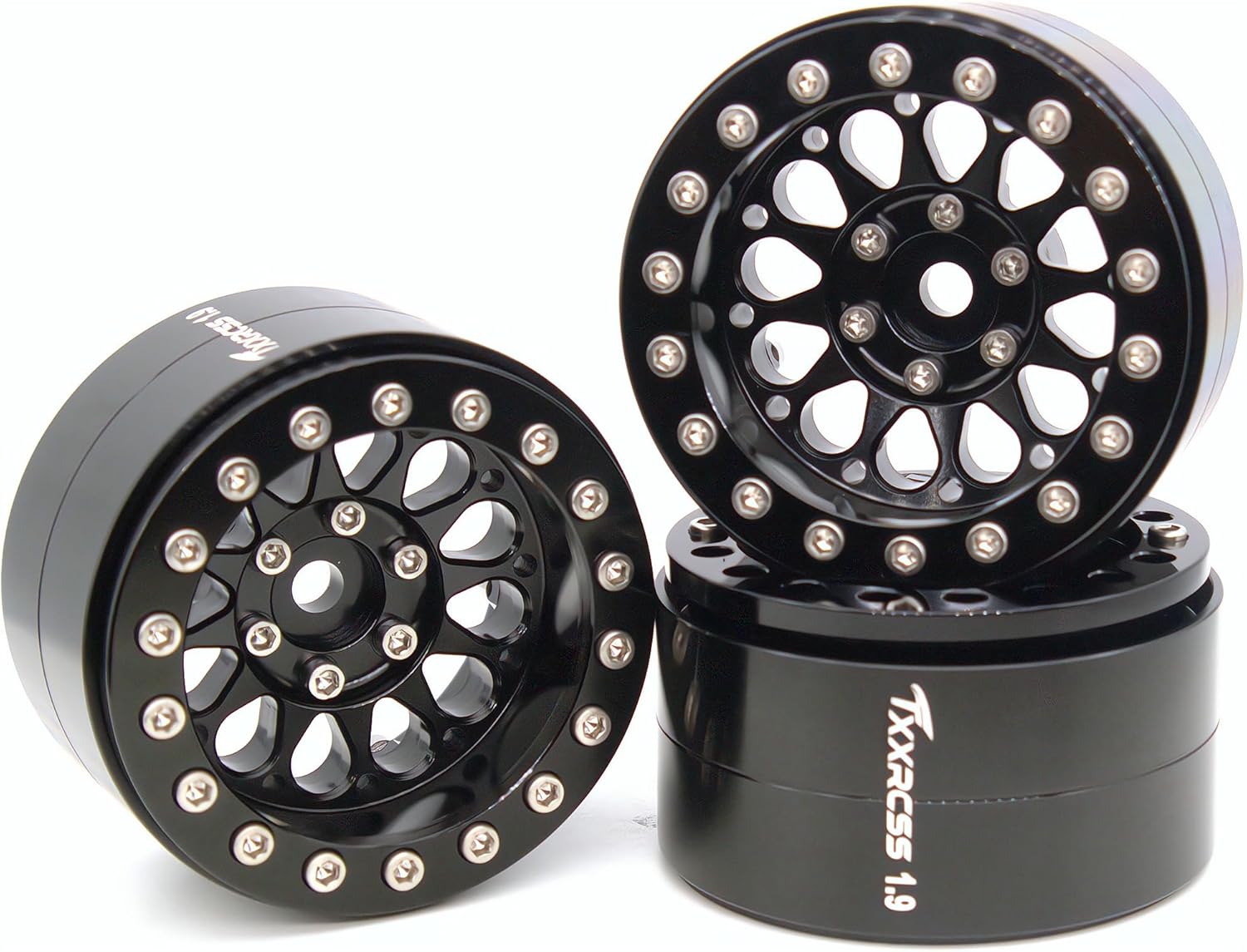 RC 1.9 Inch Beadlock Wheels Negative Offsets 8mm Rims Hex 12mm Aluminum Wheel for TRX4 TRX6 SCX10 Gen8 1/10 RC Crawler Remote Control Car Upgrades Accessories 4PCS (Black))